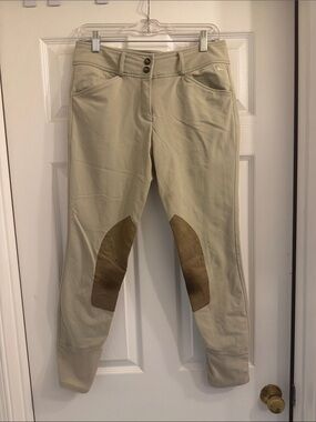 Beige Women's Riding RJ Classics Breeches with Brown Knee Patches
